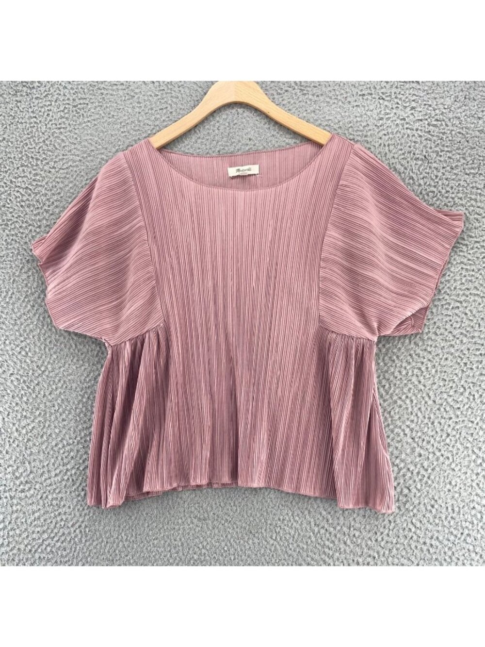 Madewell Top Womens Small Pink Accordion Pleats Blouse Boat Neck Short Sleeves